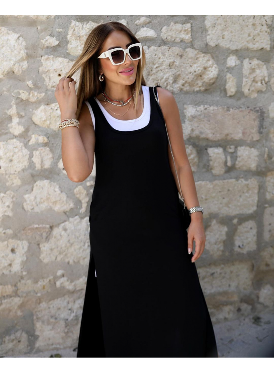 Kadın Yırtmaç Detaylı Viskon Kumaş Maxi Boy Cepli Iç Dahil Ikili Elbise