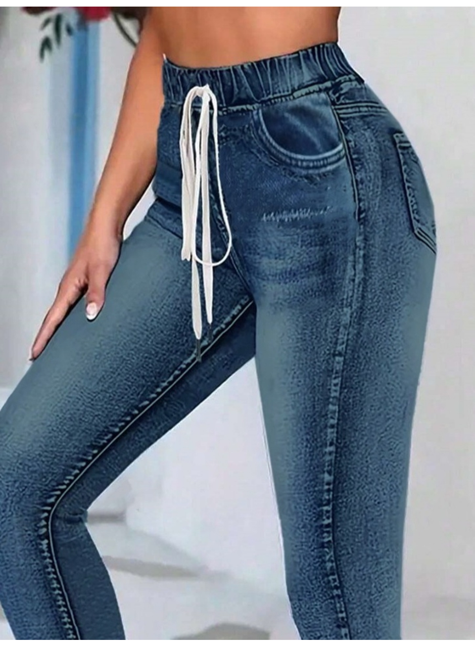 Kadın Belden Bağlamalı Cepli Yüksek Bel Kot Pantolon