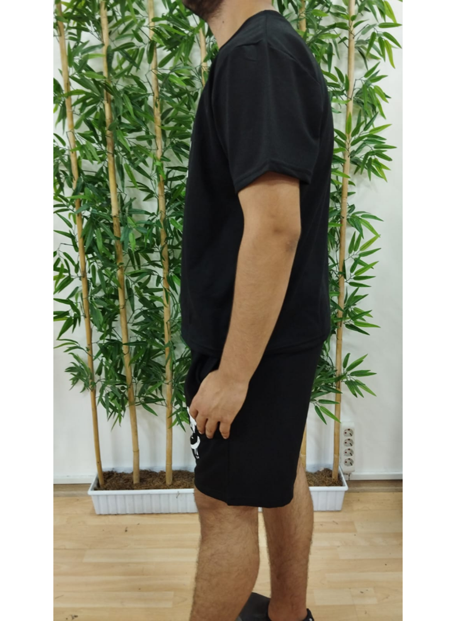 Erkek Kısa Kollu Bisiklet Yaka Baskılı Tişört Ipli Short Iki Iplik Takım