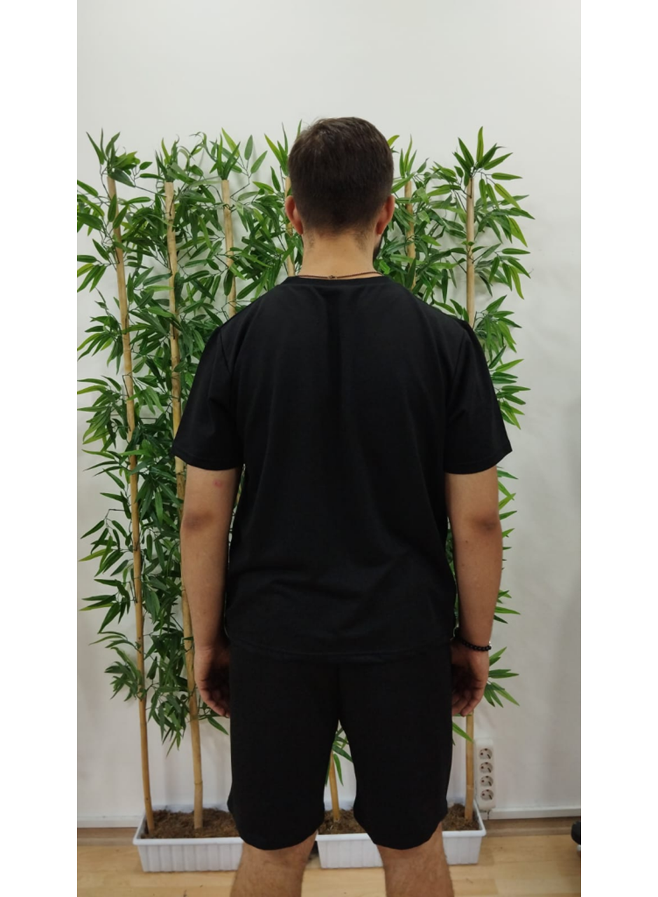 Erkek Kısa Kollu Bisiklet Yaka Baskılı Tişört Ipli Short Iki Iplik Takım