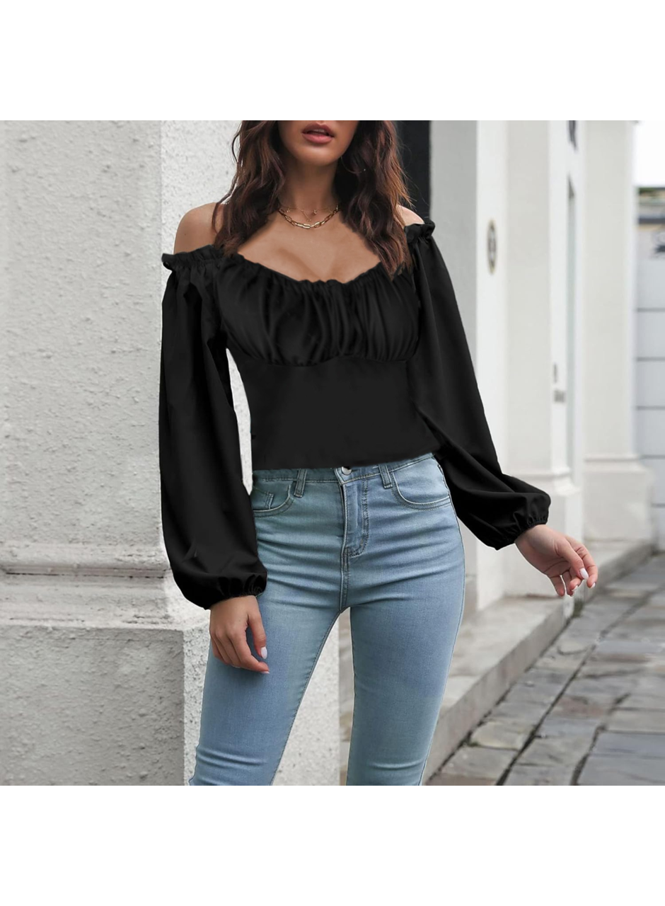 Kadın Uzun Kollu Kare Yaka Göğüs Büzgü Detay Sandy Bluz