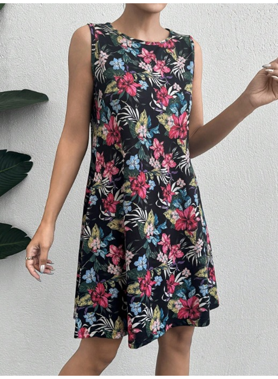 Kadın Renkli çiçek Baskılı Süprem Elbise