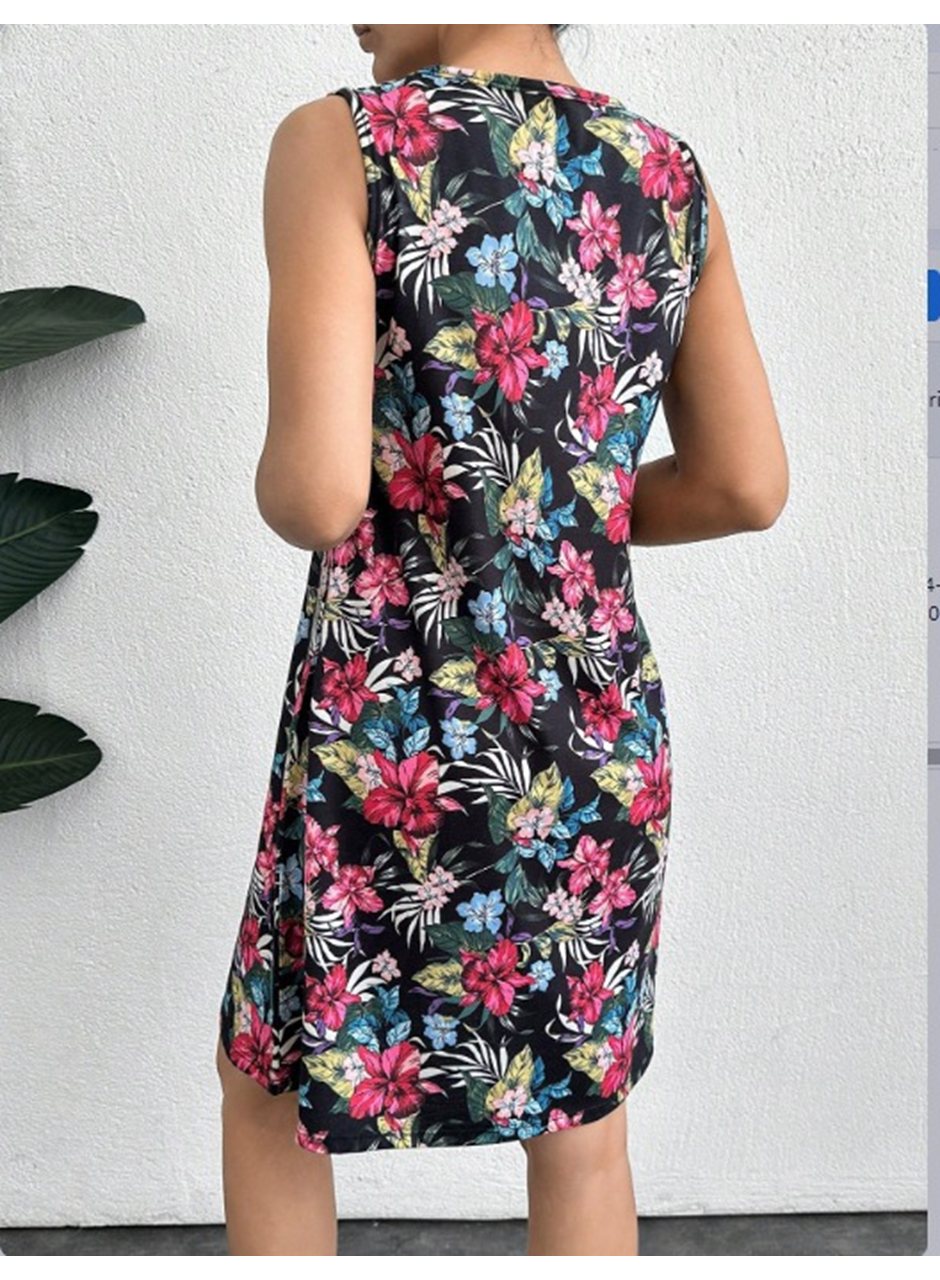 Kadın Renkli çiçek Baskılı Süprem Elbise