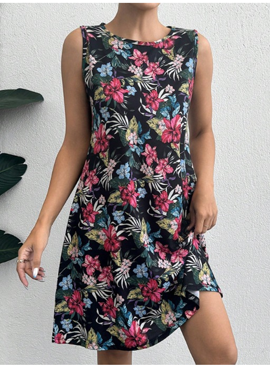 Kadın Renkli çiçek Baskılı Süprem Elbise