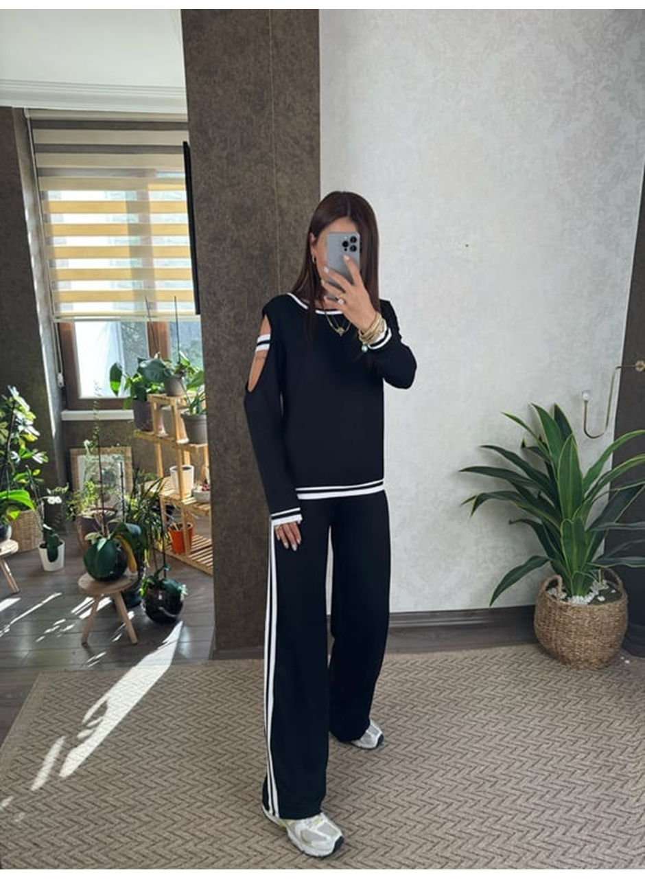 Kadın Iki Iplik Penye Kumaş Kol Detaylı Ribanalı Ikili Takım