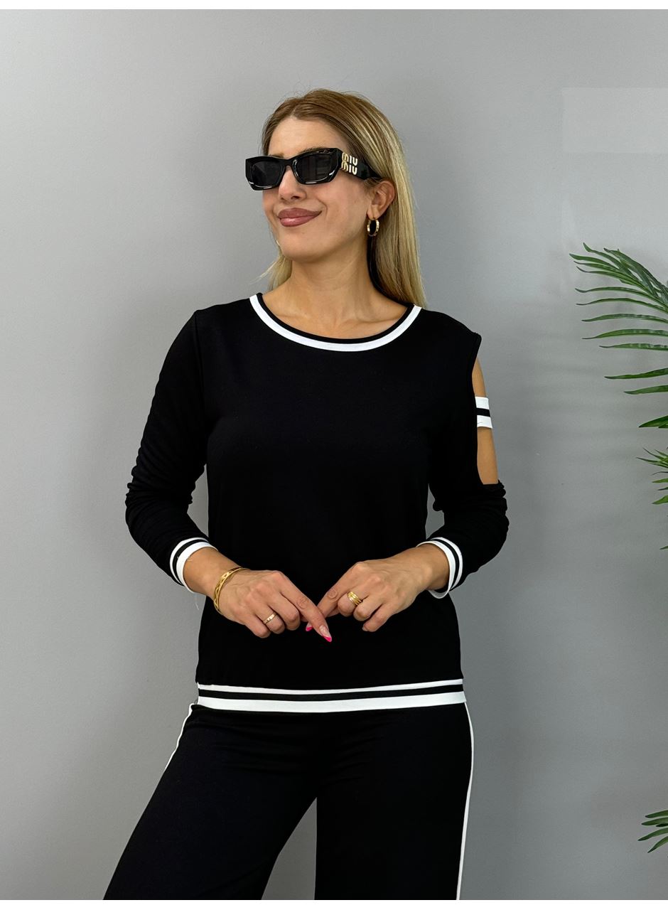 Kadın Iki Iplik Penye Kumaş Kol Detaylı Ribanalı Ikili Takım