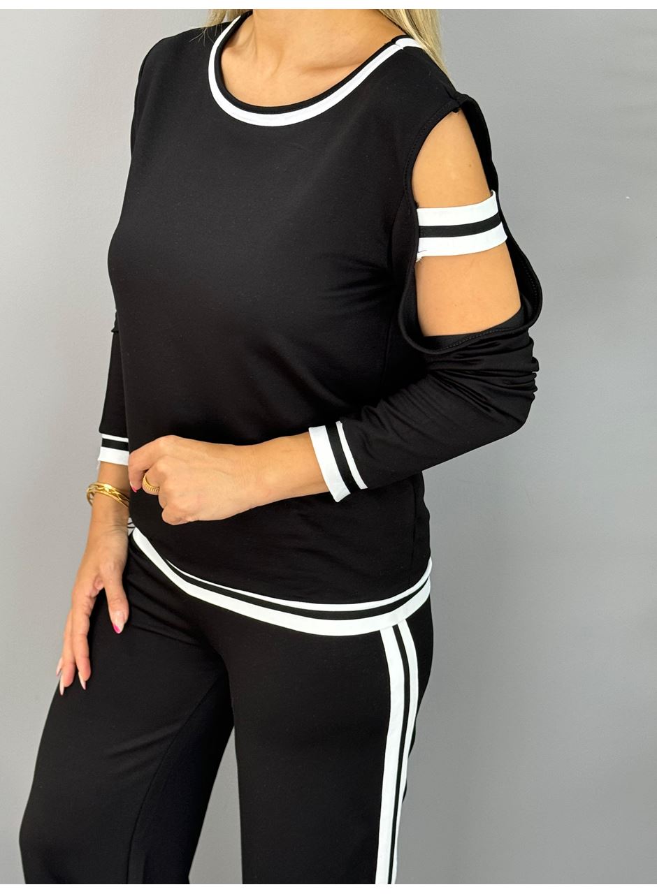 Kadın Iki Iplik Penye Kumaş Kol Detaylı Ribanalı Ikili Takım