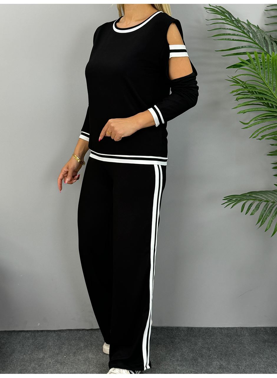 Kadın Iki Iplik Penye Kumaş Kol Detaylı Ribanalı Ikili Takım