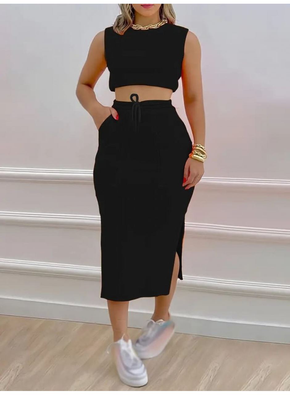 Kadın Iki Iplik Crop Etek Ikili Takım