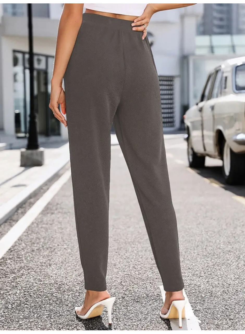 Kadın Yüksek Bel Cepli Rahat Kesim Ithal Krep Pantolon