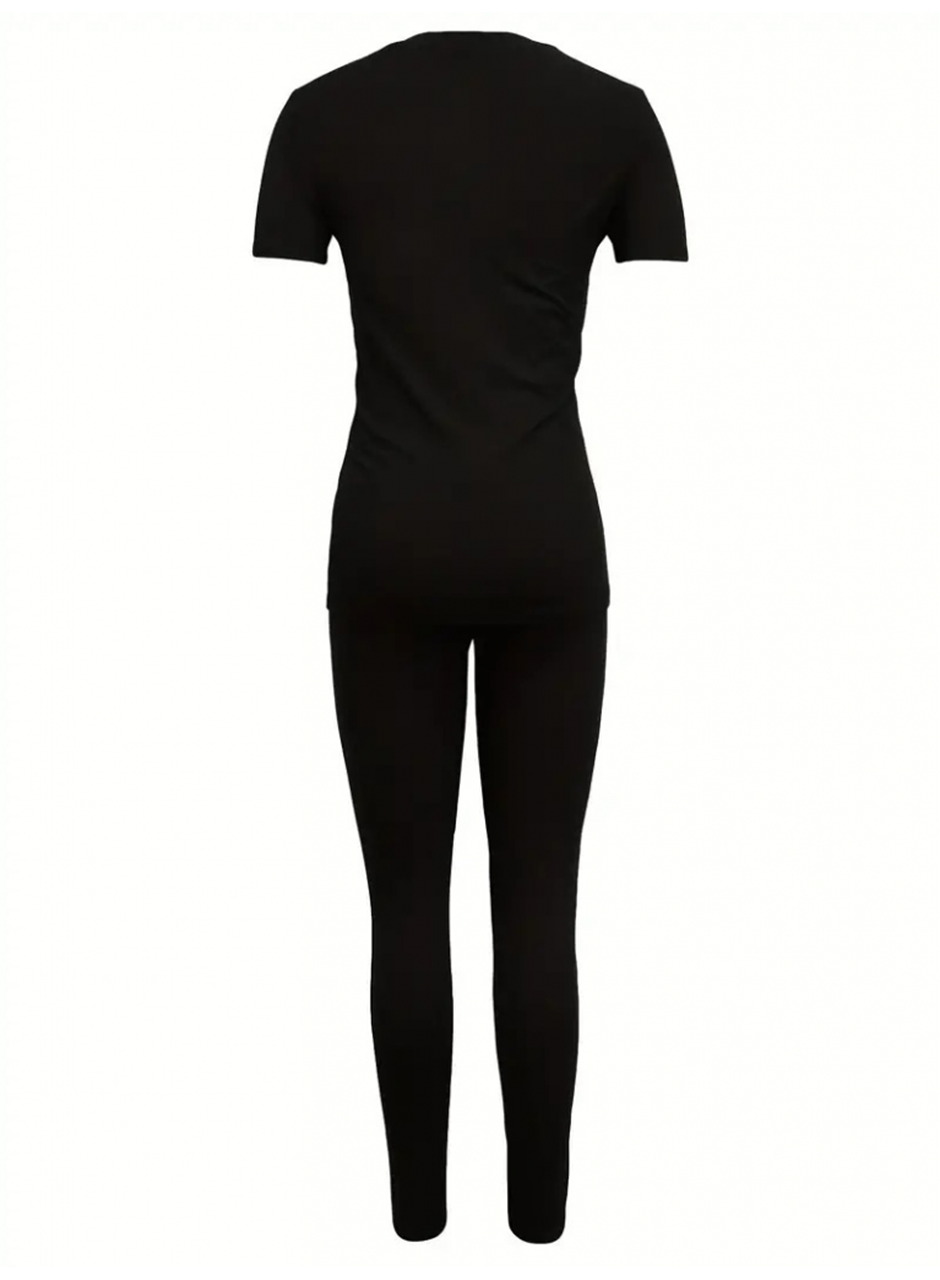 Kadın Kısa Kollu Queen Baskı Viskon Ikili Takım