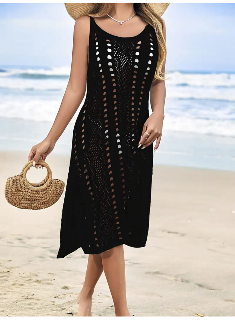 Kadın Kolsuz Askılı Yan Yırtmaç Detay Triko Midi Boy Elbise