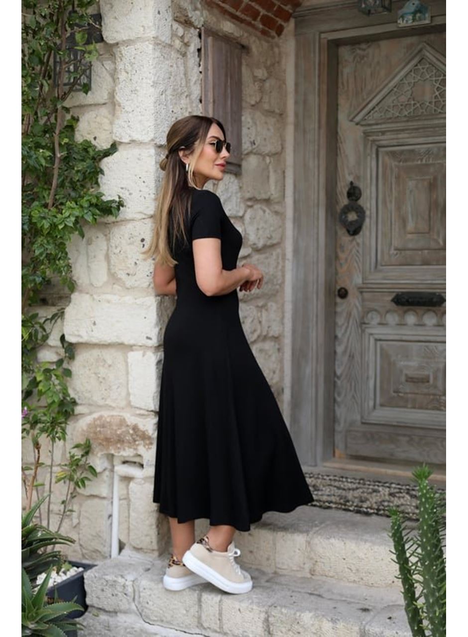 Kadın Kısa Kollu V Yaka Maxi Boy Elbise 124 Cm