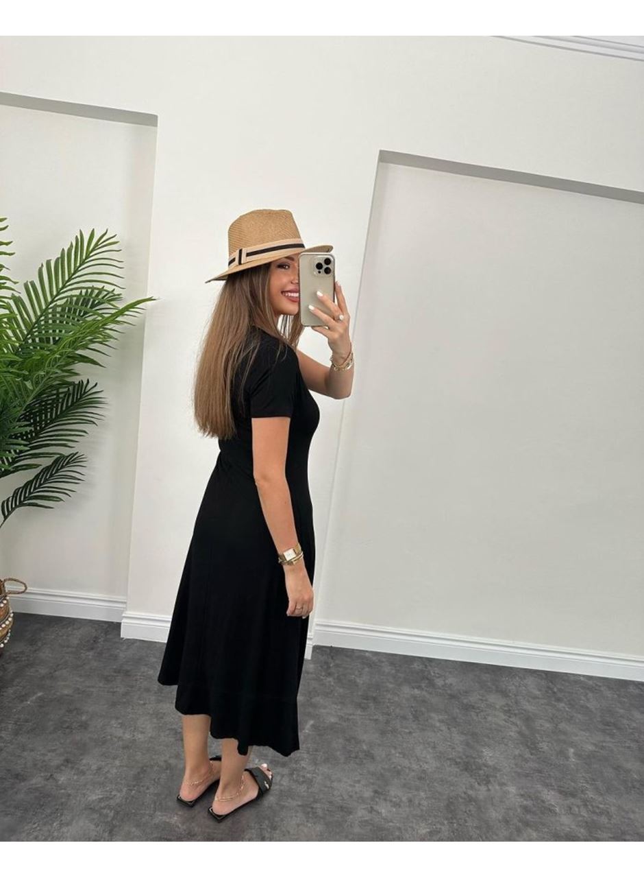 Kadın Kısa Kollu V Yaka Maxi Boy Elbise 124 Cm