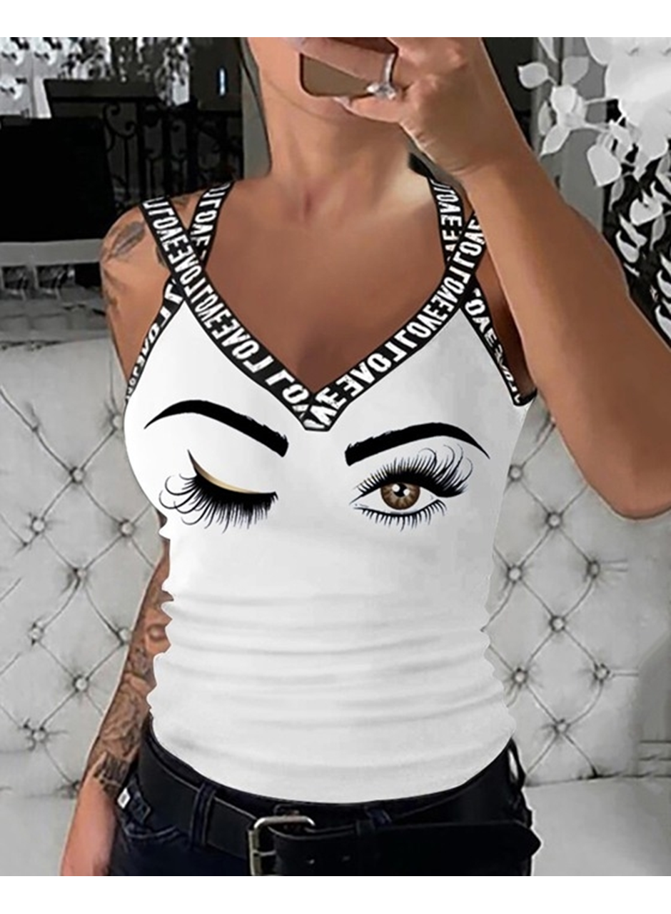 Kadın çapraz şeritli Göz Baskılı Viskon Bluz