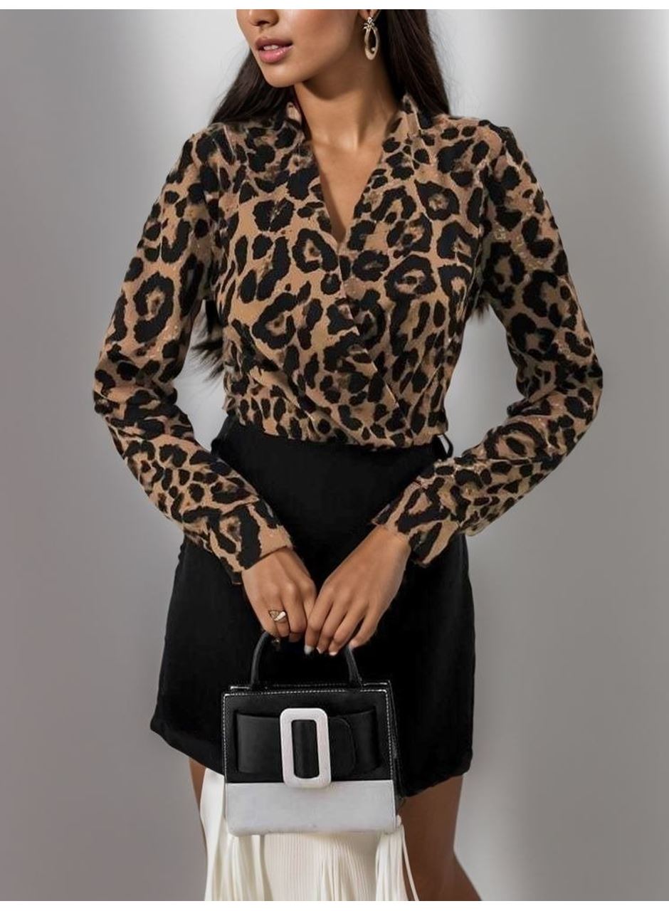 Kadın Uzun Kollu Kruvaze Yaka Krep Mini Boy Elbise