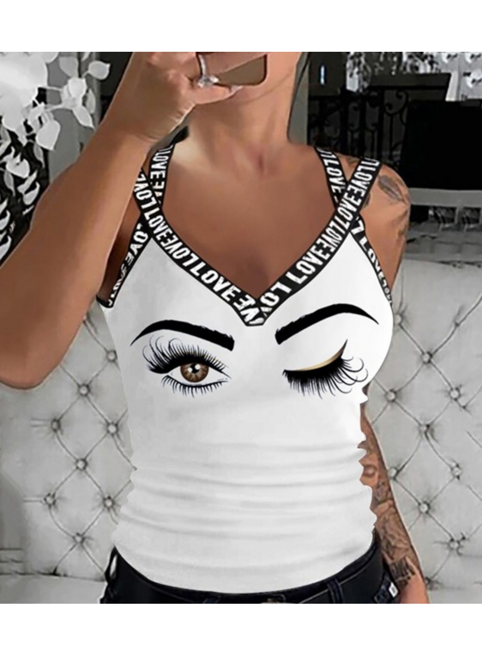 Kadın çapraz şeritli Göz Baskılı Viskon Bluz