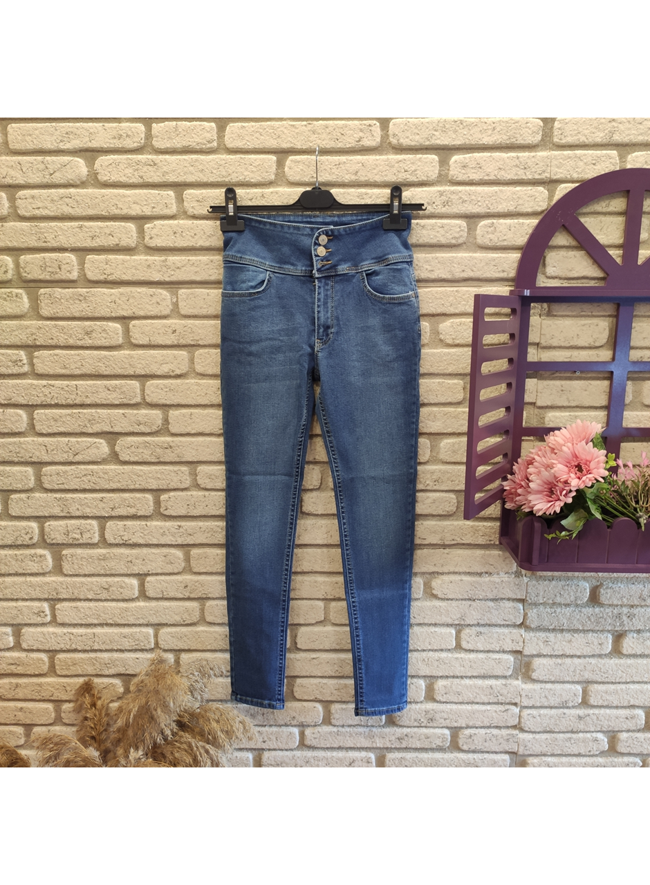 Yüksek Bel Likralı Jean Pantolon 90 Cm