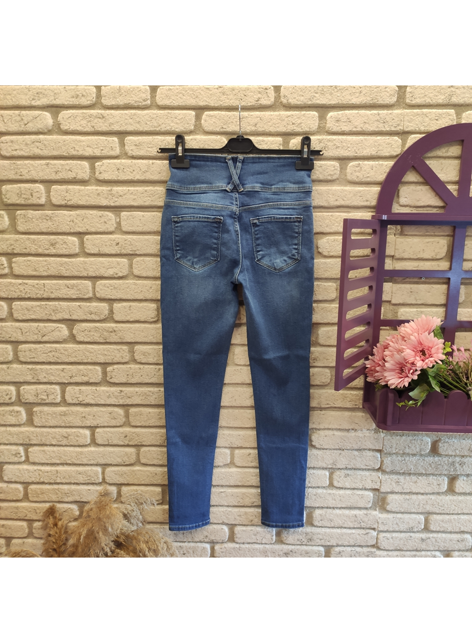 Yüksek Bel Likralı Jean Pantolon 90 Cm