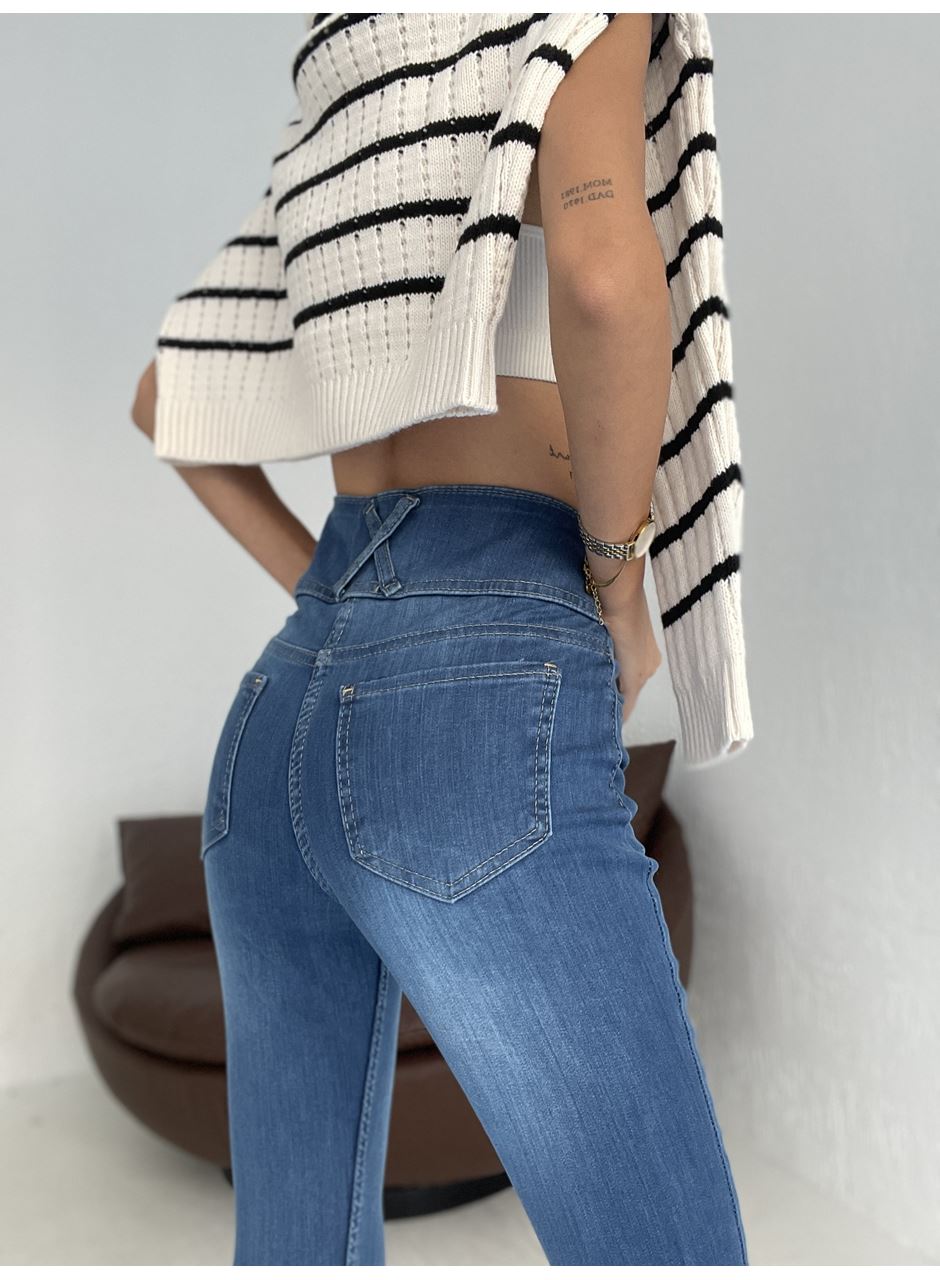 Yüksek Bel Likralı Jean Pantolon 90 Cm