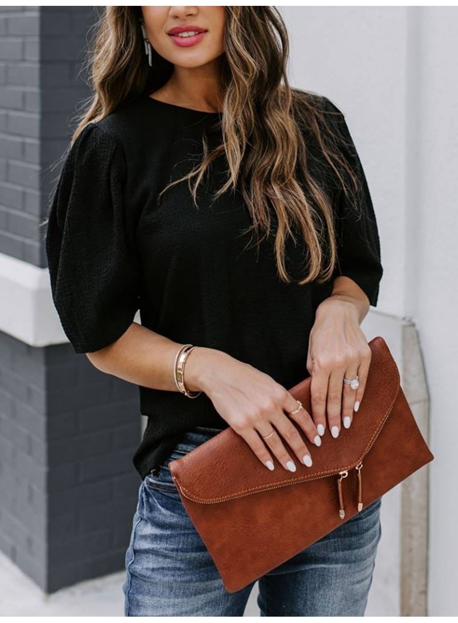 Kadın Kısa Kollu Pileli Balon Kol Bürümcük Bluz