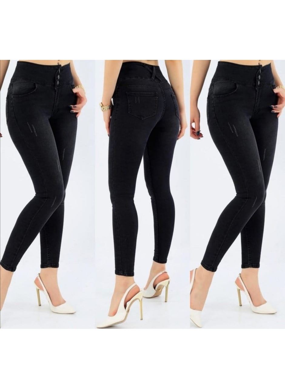 Yüksek Bel Likralı Jean Pantolon 90 Cm