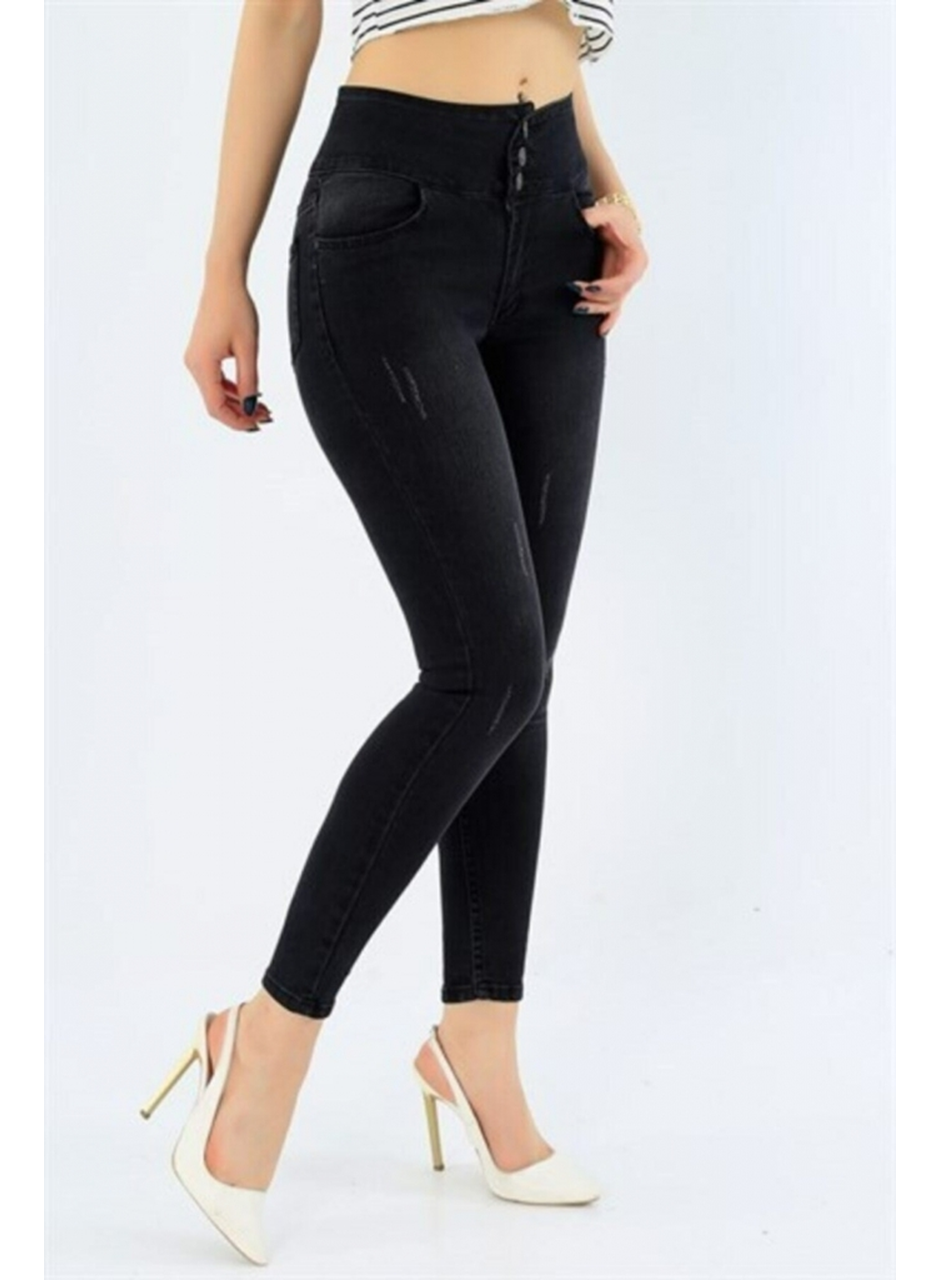 Yüksek Bel Likralı Jean Pantolon 90 Cm