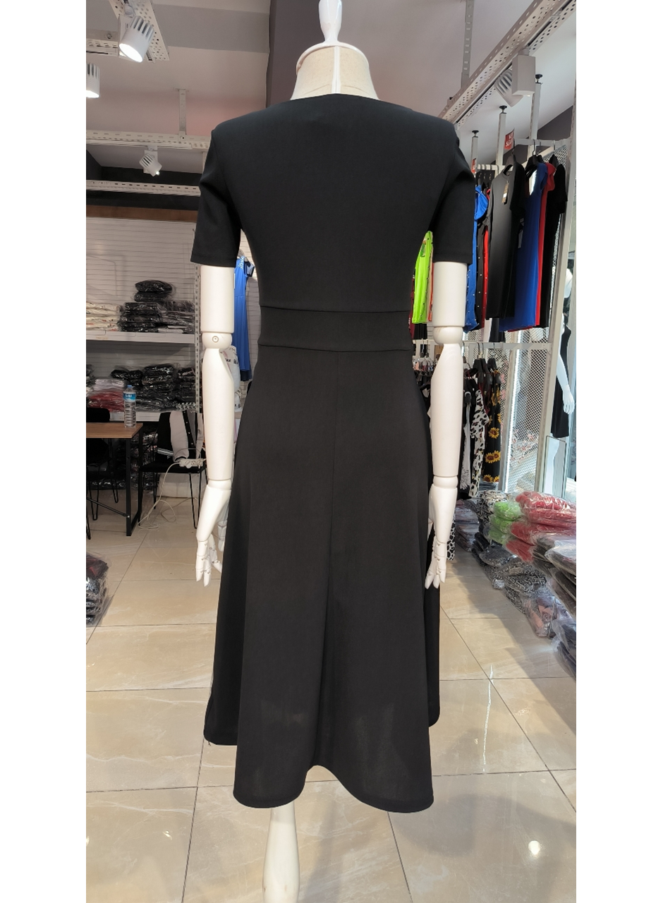 Kadın Kısa Kollu Kruvaze Yaka Kuşak Ve Toka Detay Krep Elbise