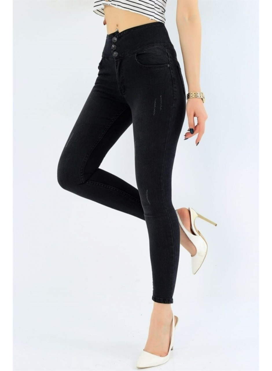 Yüksek Bel Likralı Jean Pantolon 90 Cm
