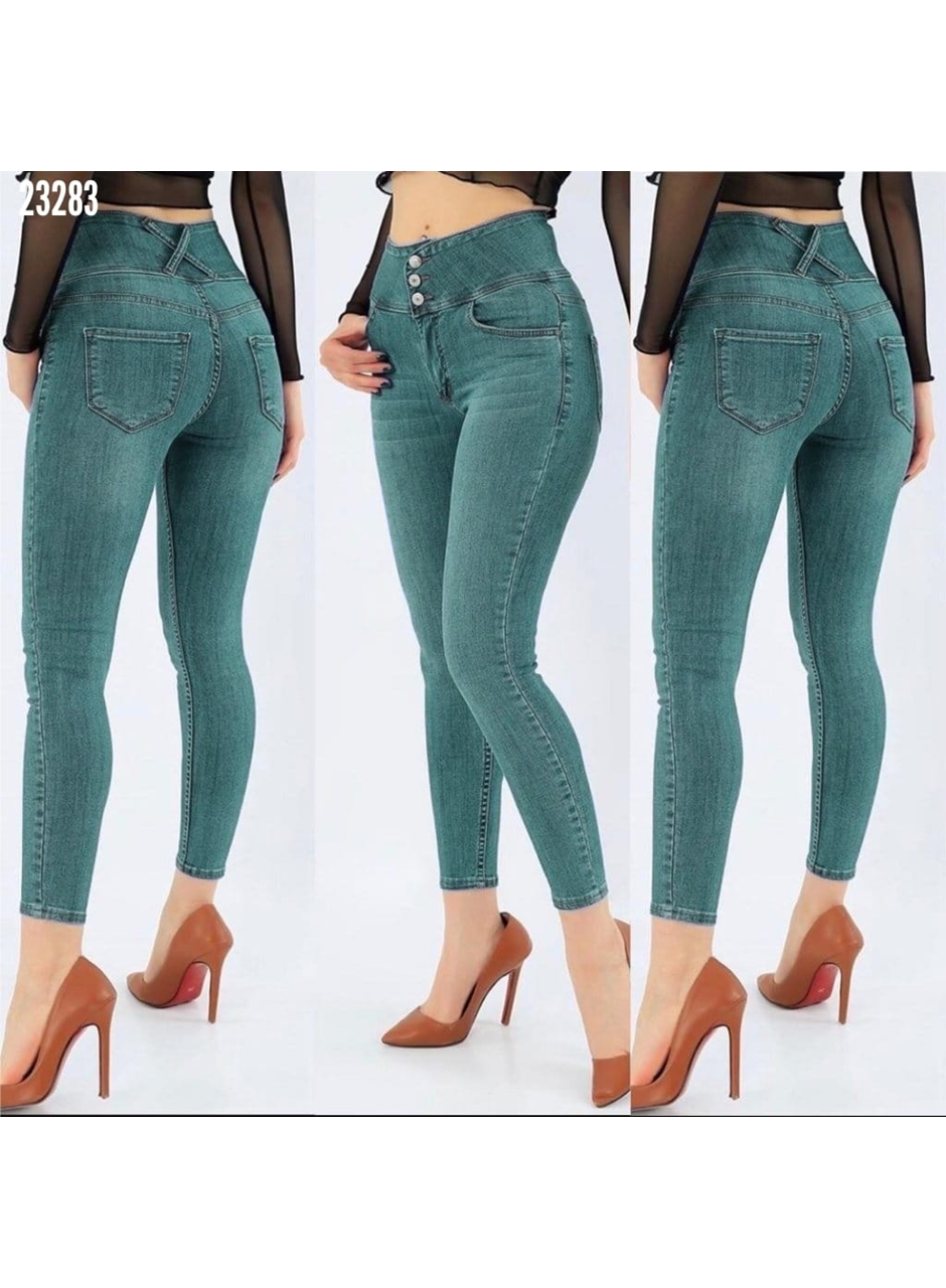 Yüksek Bel Likralı Jean Pantolon 90 Cm