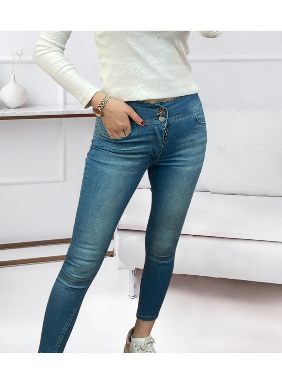 Yüksek Bel Likralı Jean Pantolon 90 Cm