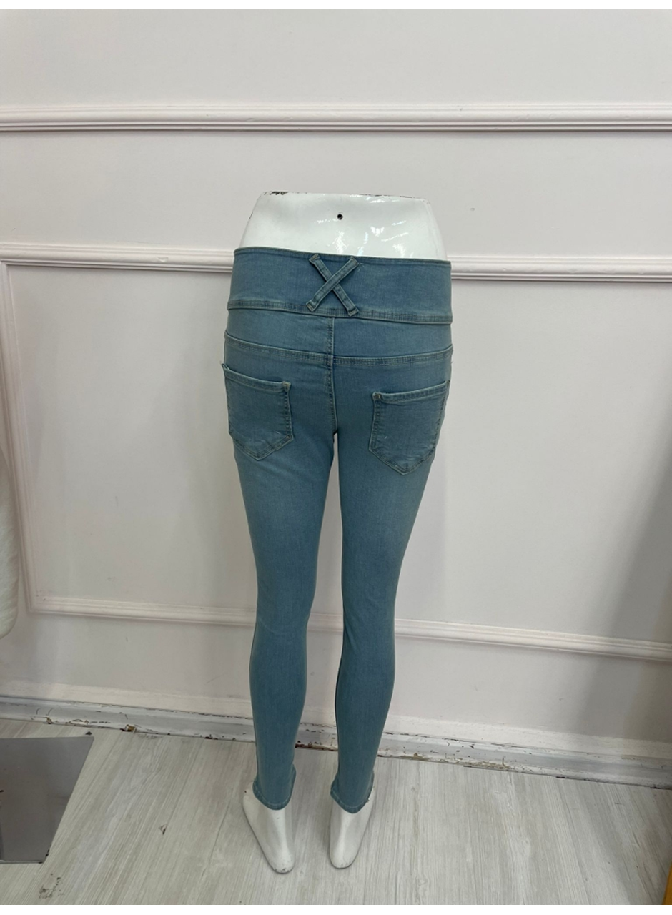 Yüksek Bel Likralı Jean Pantolon 90 Cm