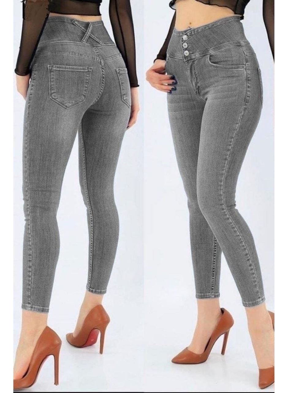 Yüksek Bel Likralı Jean Pantolon 90 Cm