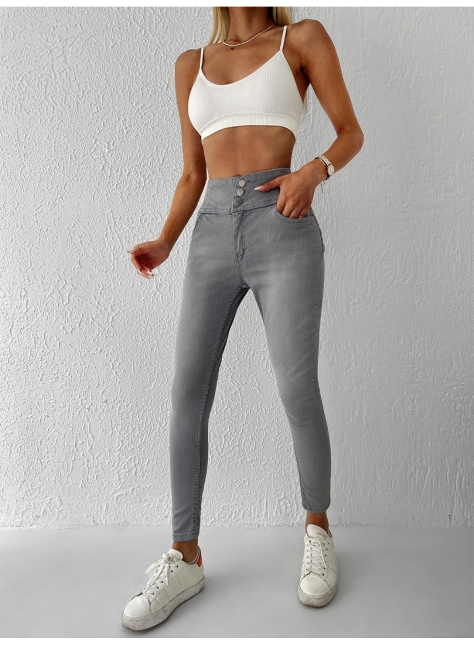 Yüksek Bel Likralı Jean Pantolon 90 Cm