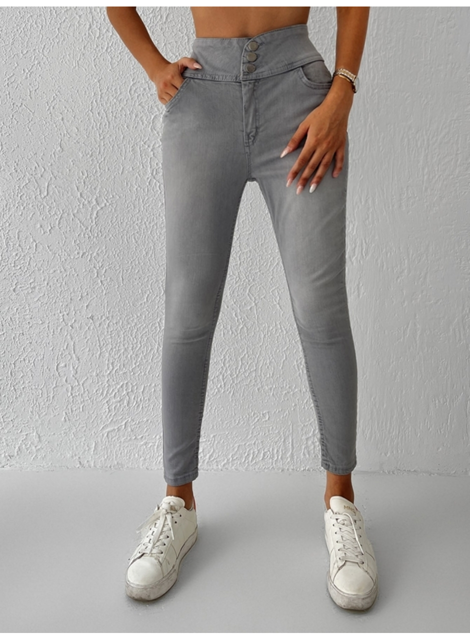 Yüksek Bel Likralı Jean Pantolon 90 Cm
