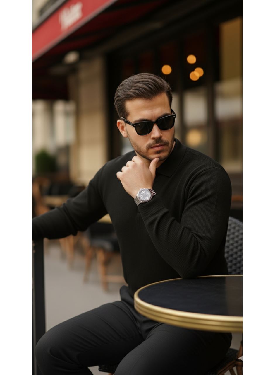 Erkek Selanik örme Yakalı Uzun Kollu Triko