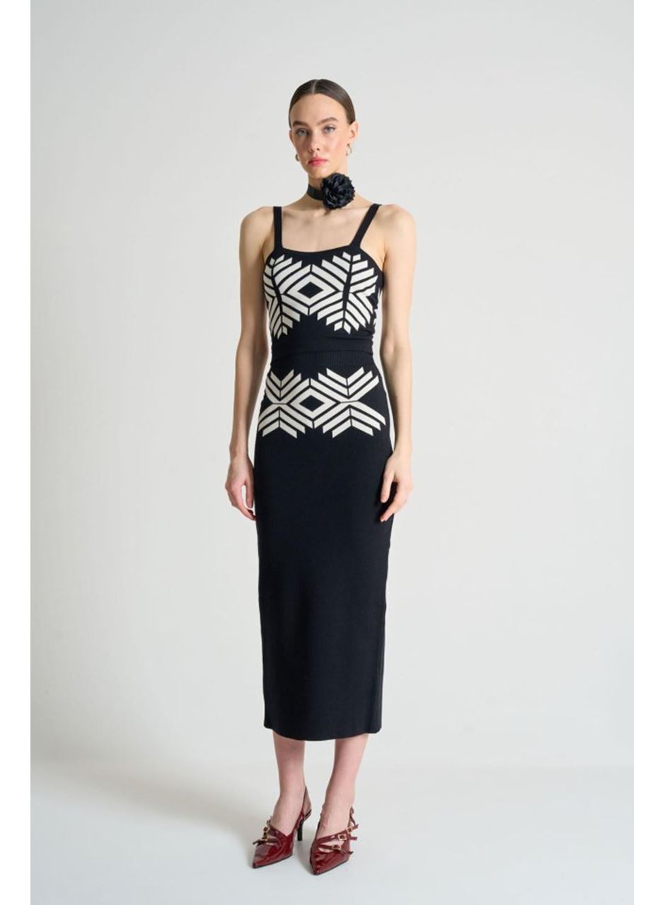 Jakarlı İnce AskılıTriko Takım - Siyah-Beyaz Kayısı