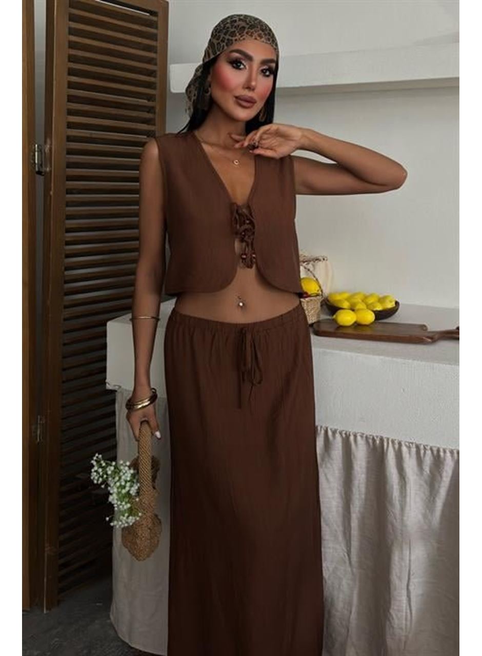 Yelek Önden Bağlamalı Uzun Etekli Takım 10192