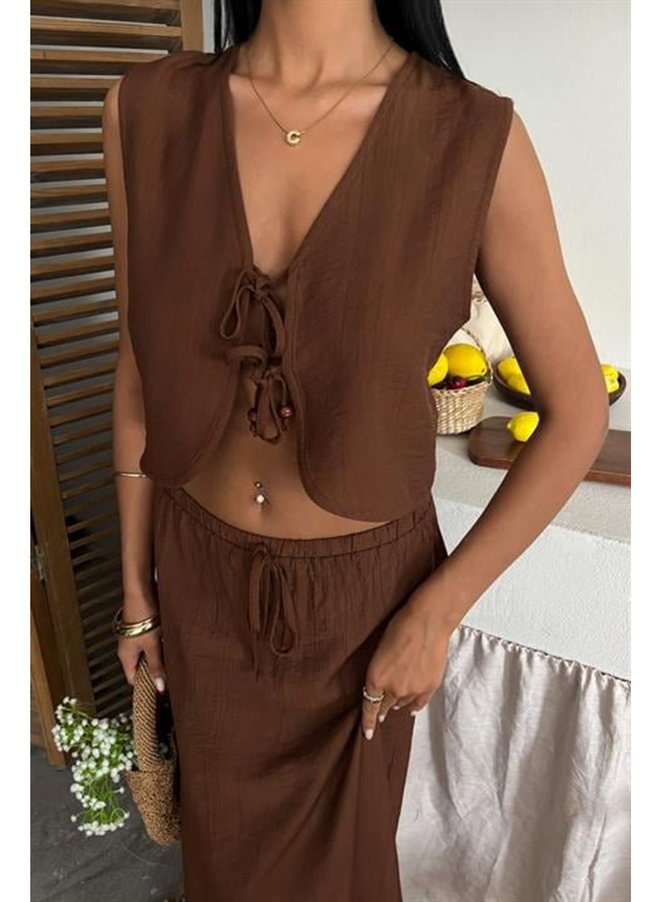 Yelek Önden Bağlamalı Uzun Etekli Takım 10192