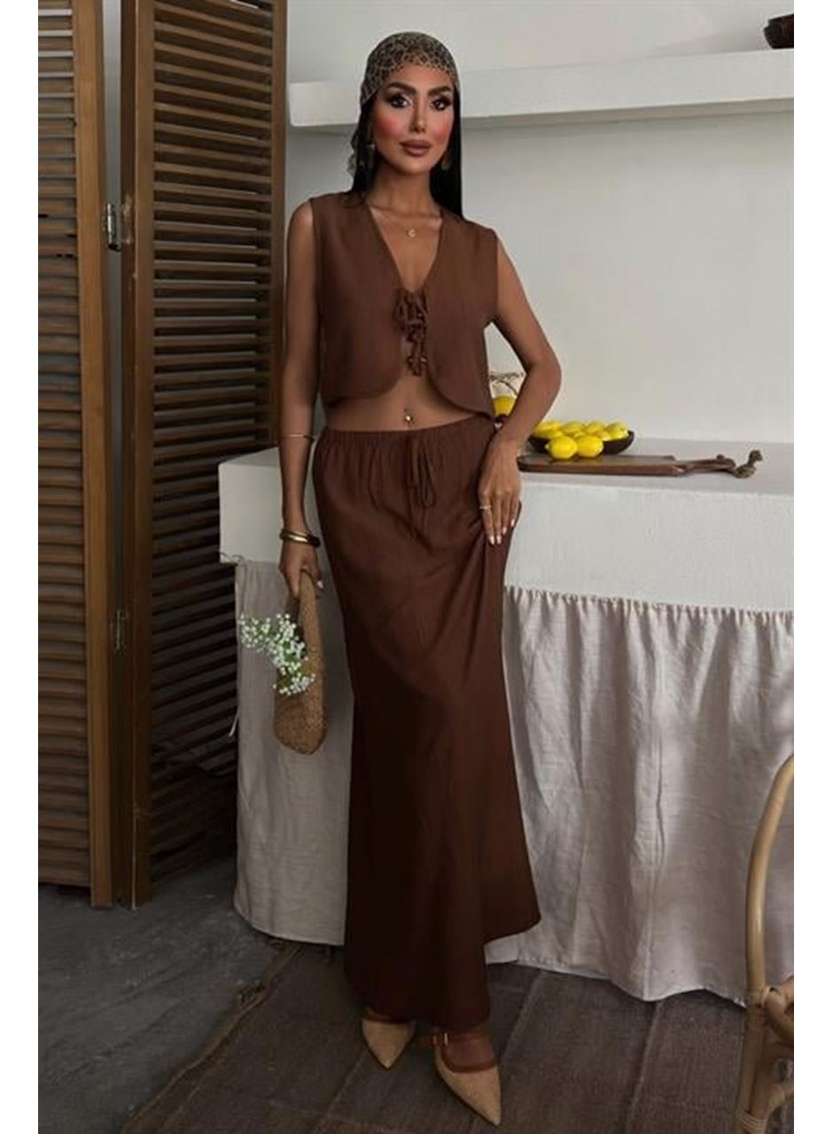 Yelek Önden Bağlamalı Uzun Etekli Takım 10192