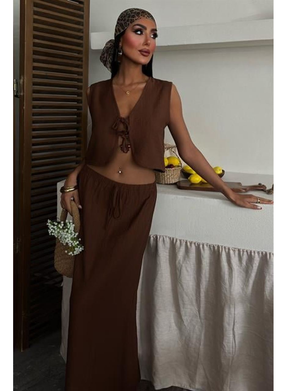 Yelek Önden Bağlamalı Uzun Etekli Takım 10192