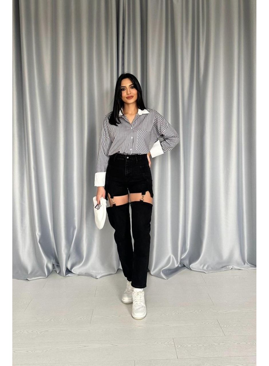 Siyah Askılı İki Parça Jeans Pantolon