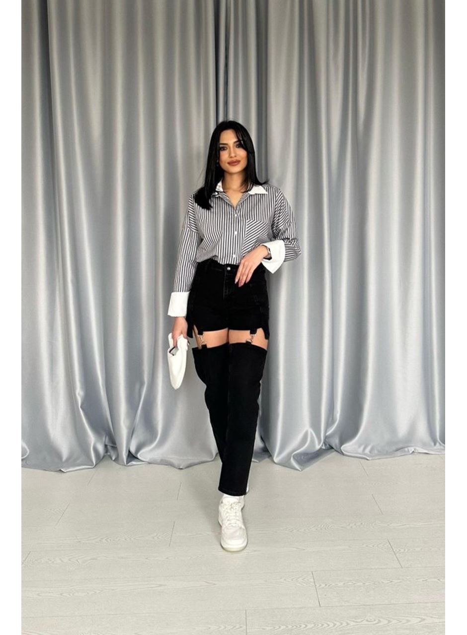 Siyah Askılı İki Parça Jeans Pantolon