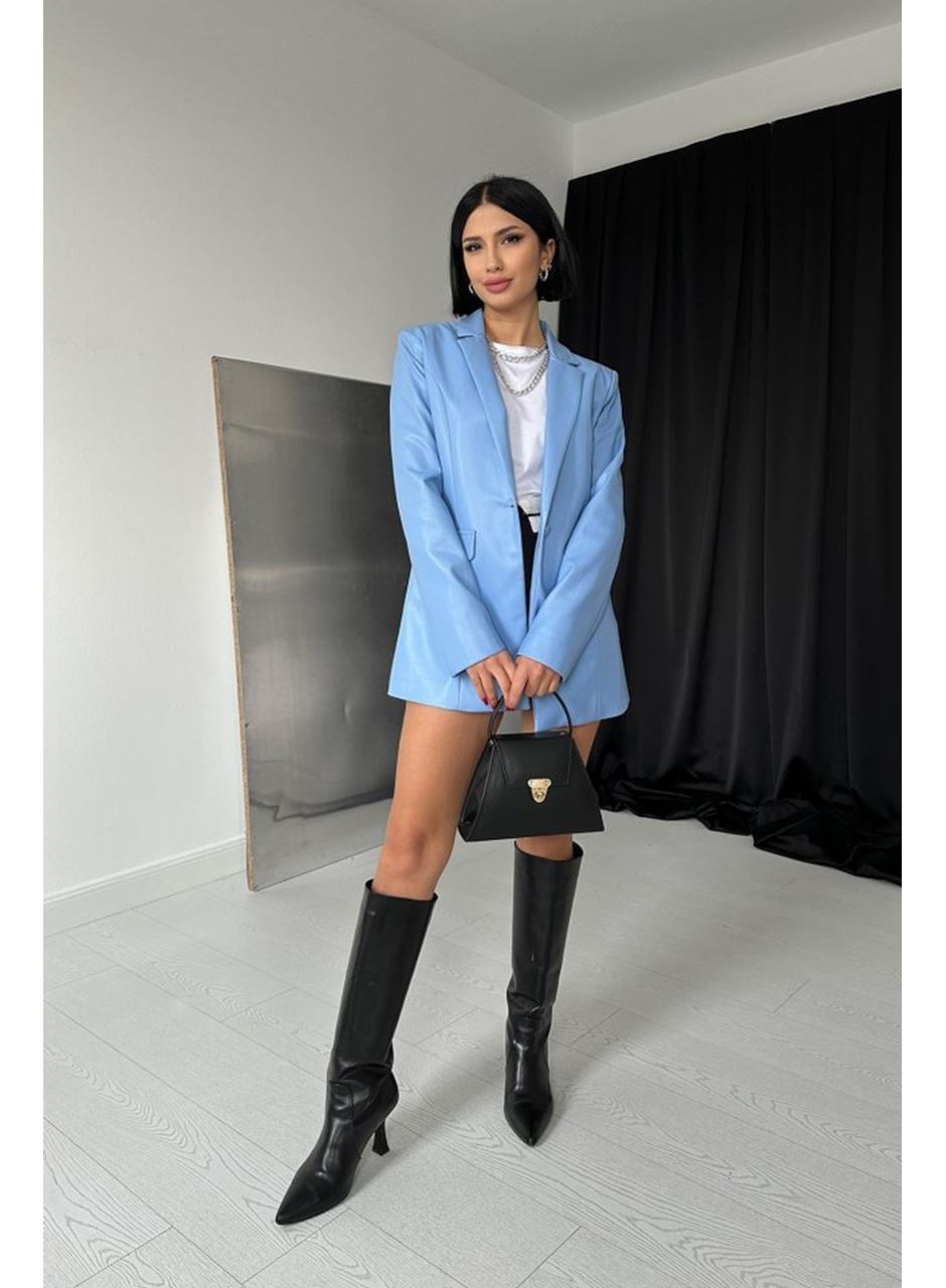 Mavi Düğmeli Deri Ceket