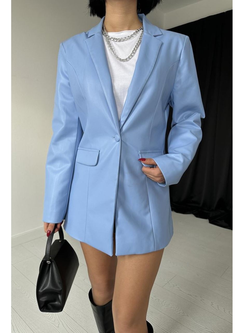 Mavi Düğmeli Deri Ceket