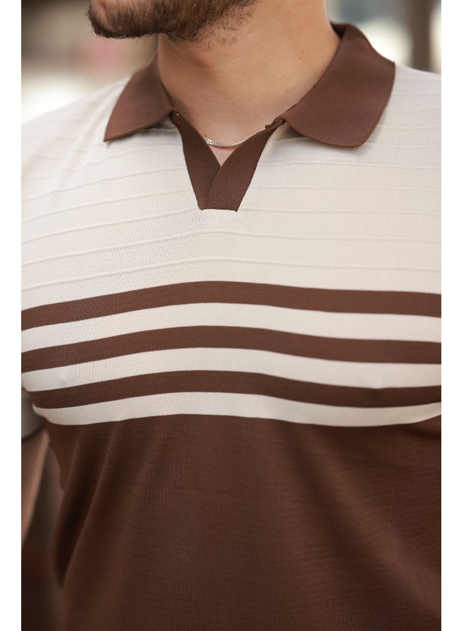 Erkek çizgi Desenli Yakalı Kısa Kollu T-shirt