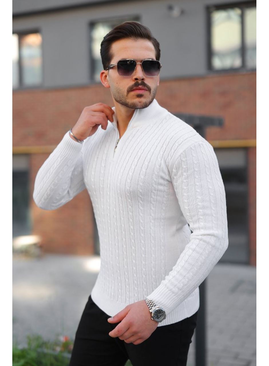 Erkek Örgü Desen Zip Yaka Triko