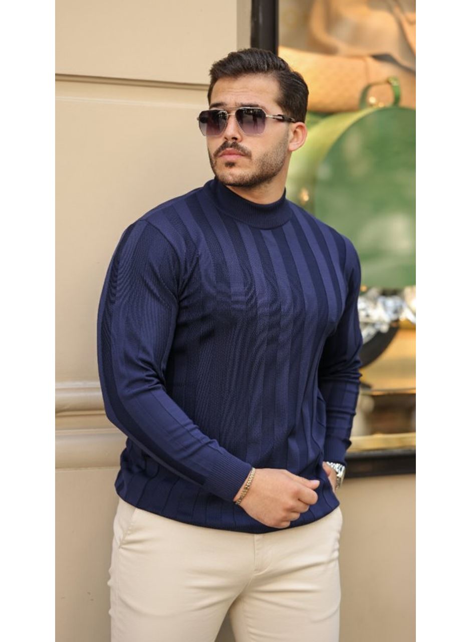 Erkek Yarım Balıkçı Yaka Kabartma Desenli Triko