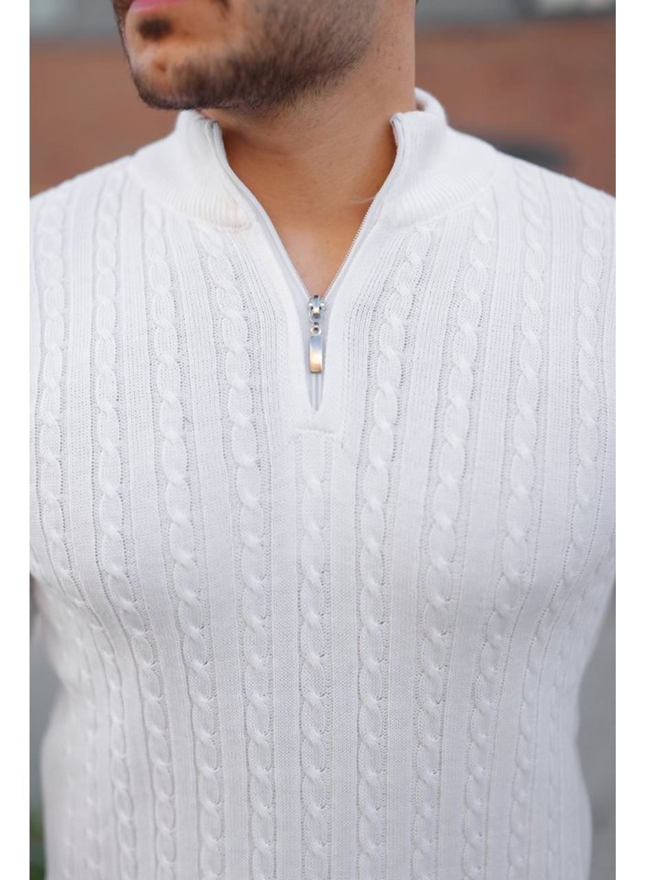 Erkek Örgü Desen Zip Yaka Triko