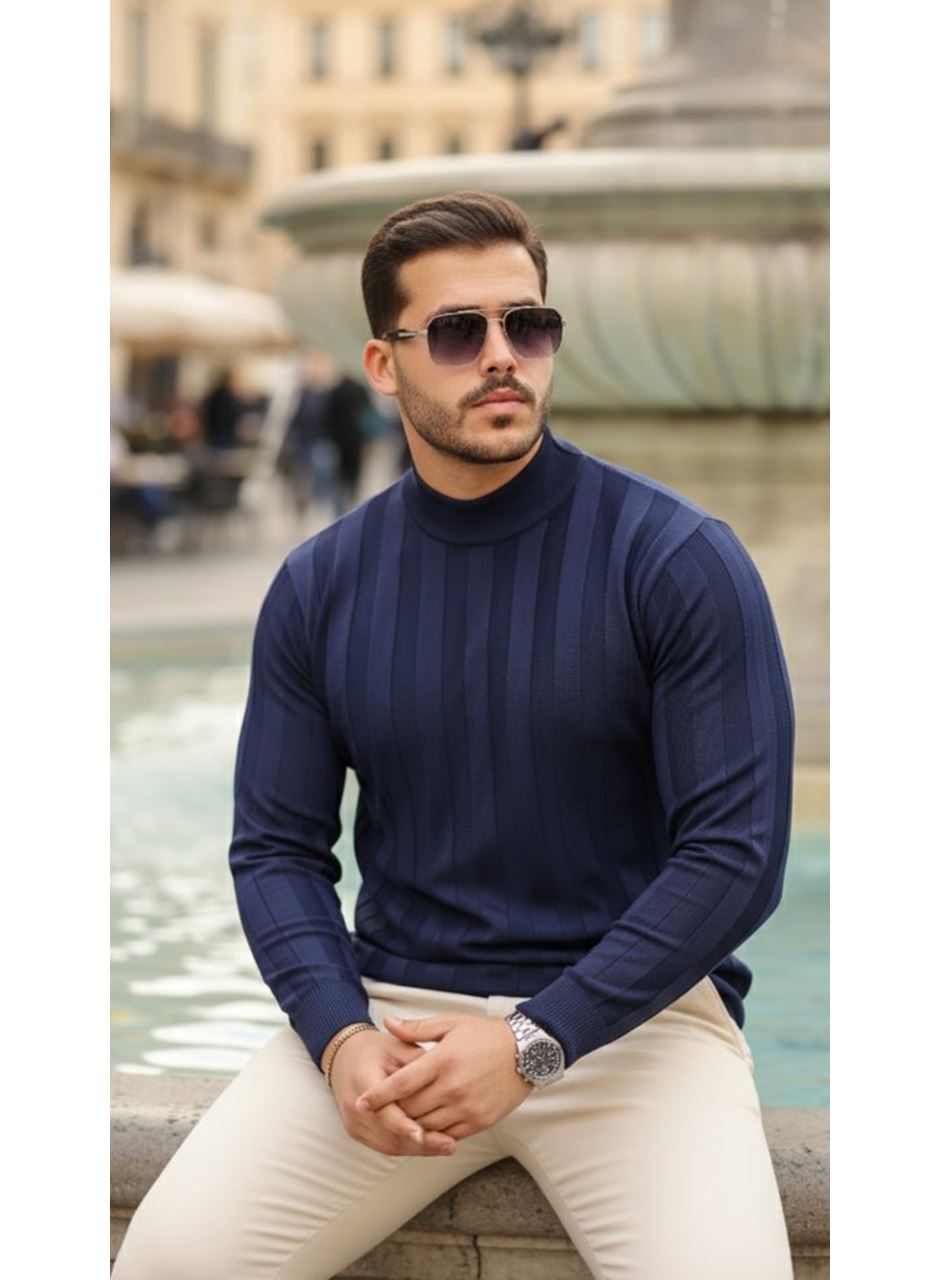 Erkek Yarım Balıkçı Yaka Kabartma Desenli Triko